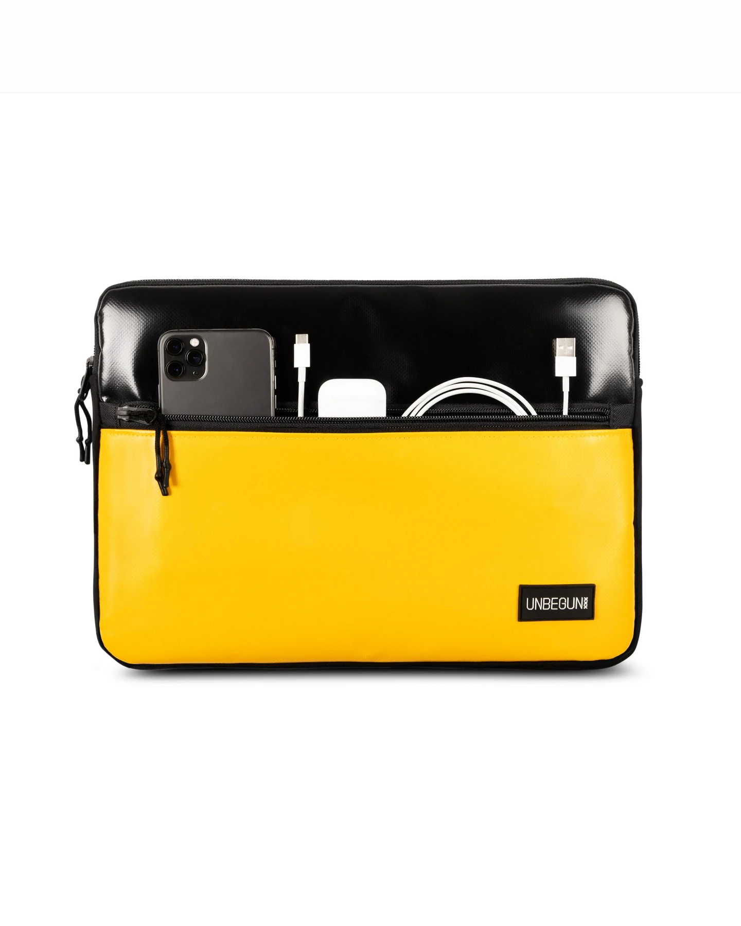 UNBEGUN Herren vegan Laptop-Tasche Mit Fronttasche Schwarz/Gelb – Ansicht 2