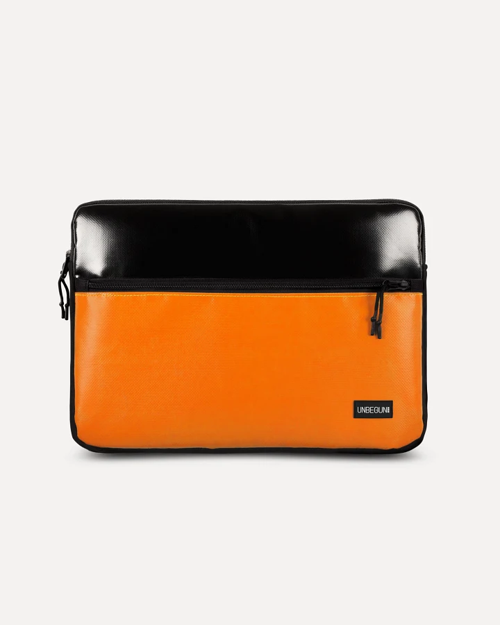 UNBEGUN Herren vegan Laptoptasche Mit Fronttasche Schwarz/Orange