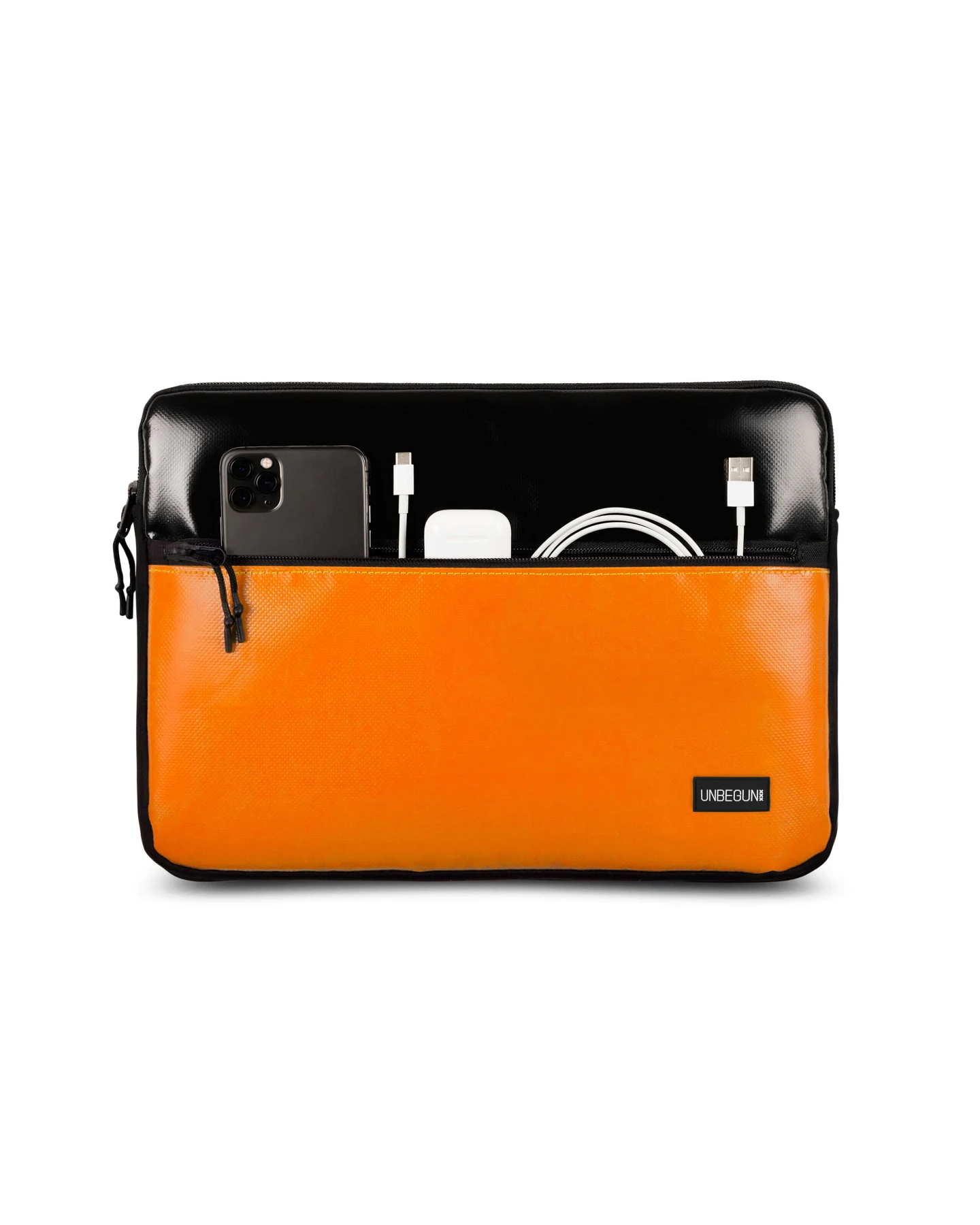 UNBEGUN Herren vegan Laptoptasche Mit Fronttasche Schwarz/Orange – Ansicht 2