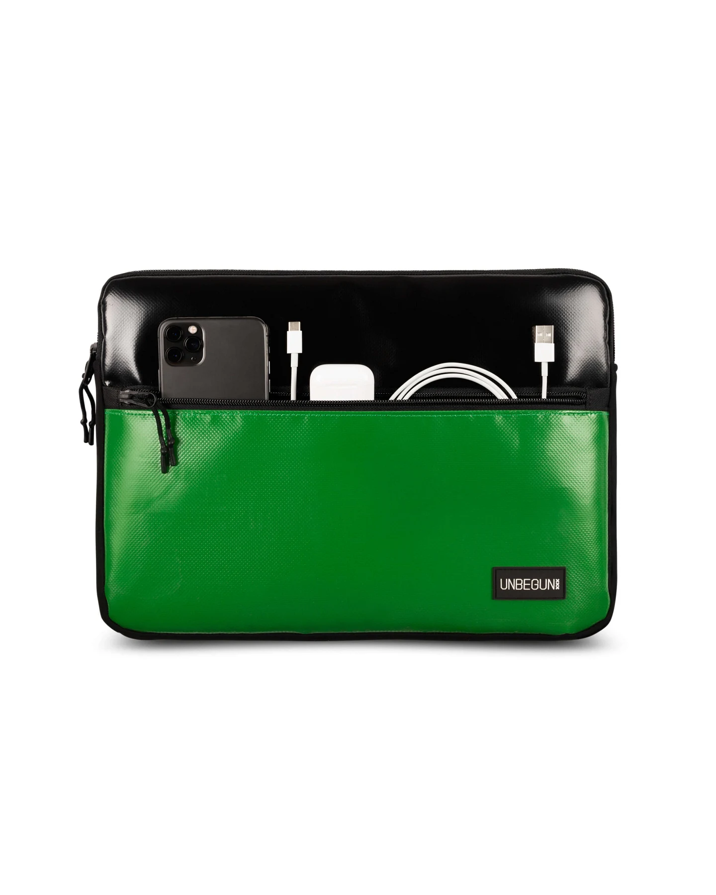 UNBEGUN Herren vegan Laptop-Tasche Mit Fronttasche Schwarz/Grün – Ansicht 2