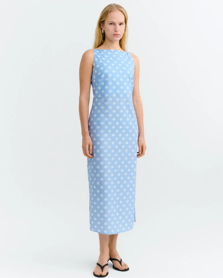 Thinking MU Damen vegan Kleid Sunniva Blau Polka Dots