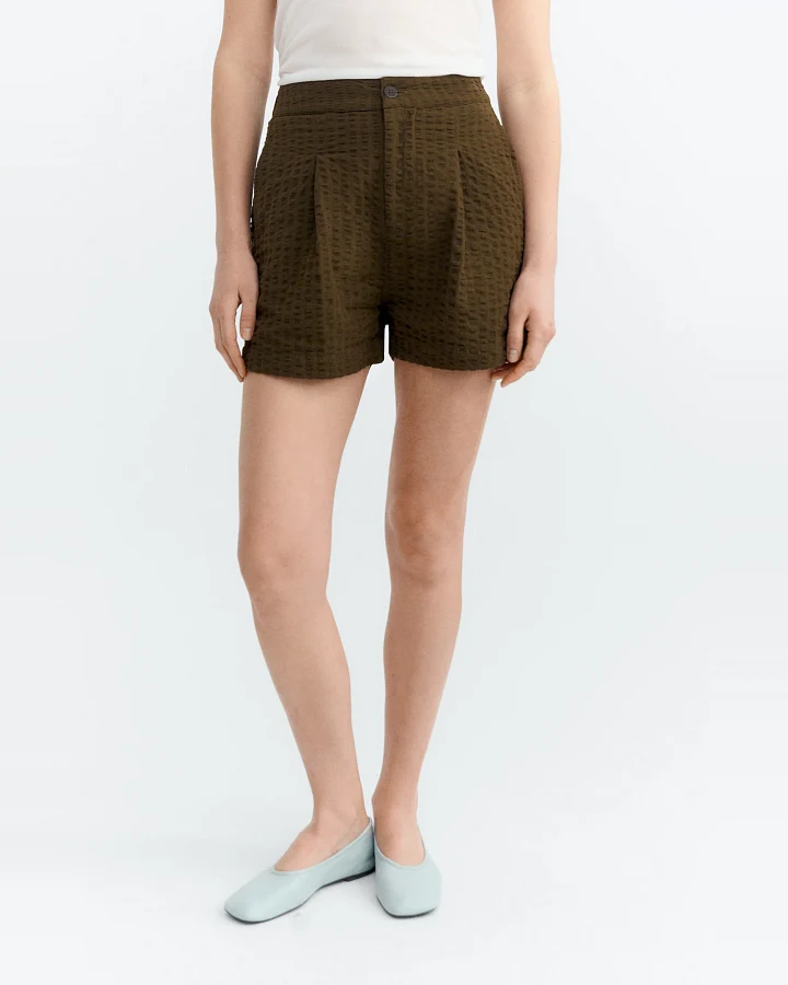 Thinking MU Damen vegan Kurze Hose Narciso Seersucker Braun
