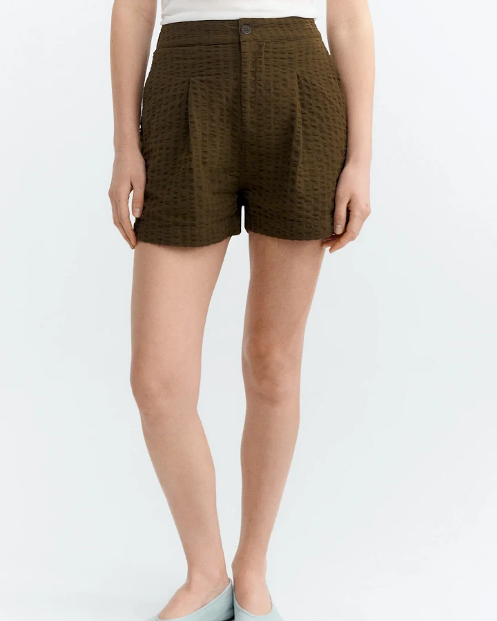 Thinking MU Damen vegan Kurze Hose Narciso Seersucker Braun