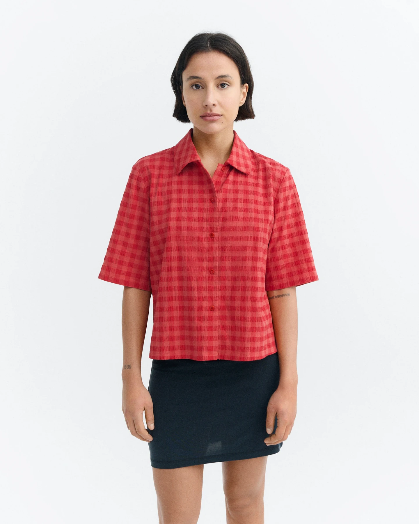 Thinking MU Damen vegan Bluse Seersucker Ane Rot – Ansicht 2