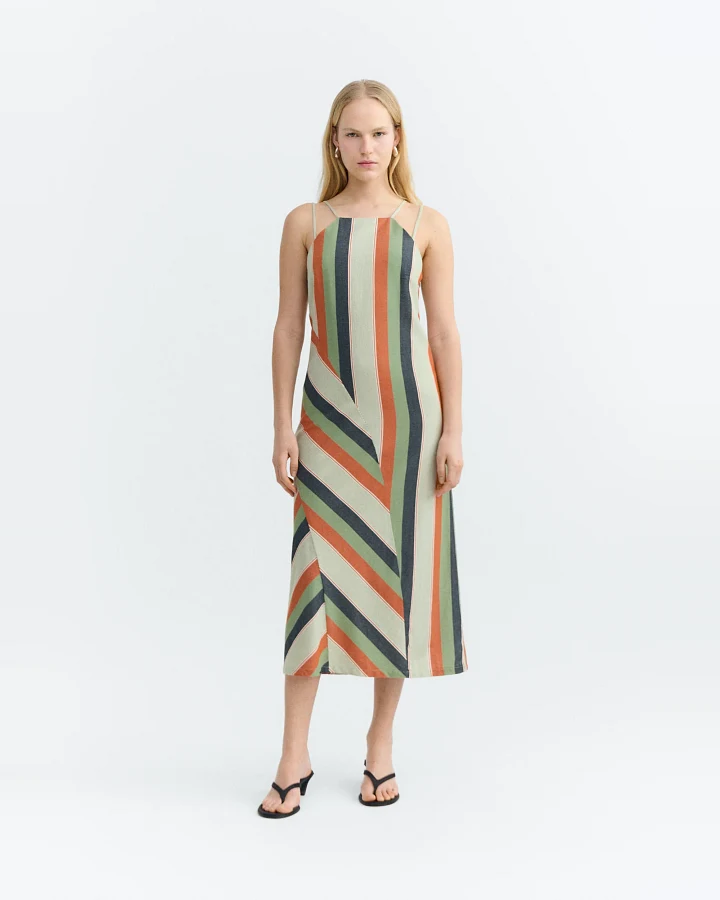 Thinking MU Damen vegan Kleid Helia Lang Mehrfarbig Gestreift