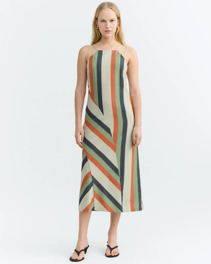 Thinking MU Damen vegan Kleid Helia Lang Mehrfarbig Gestreift