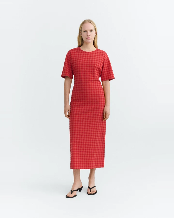 Thinking MU Damen vegan Kleid Kina Seersucker Mit Offenem Rücken Rot
