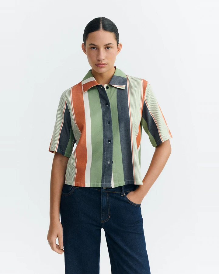 Thinking MU Damen vegan Bluse Print Ane Multicolor Stripes