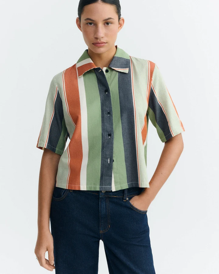 Thinking MU Damen vegan Bluse Print Ane Multicolor Stripes