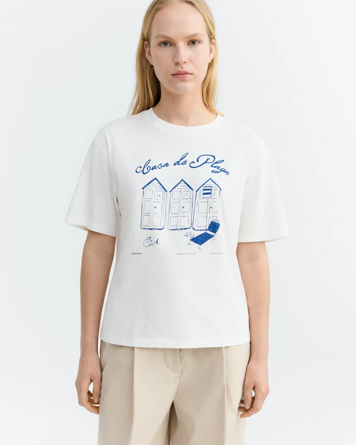 Thinking MU Damen vegan T-Shirt Lena Beach House Oversize Weiß