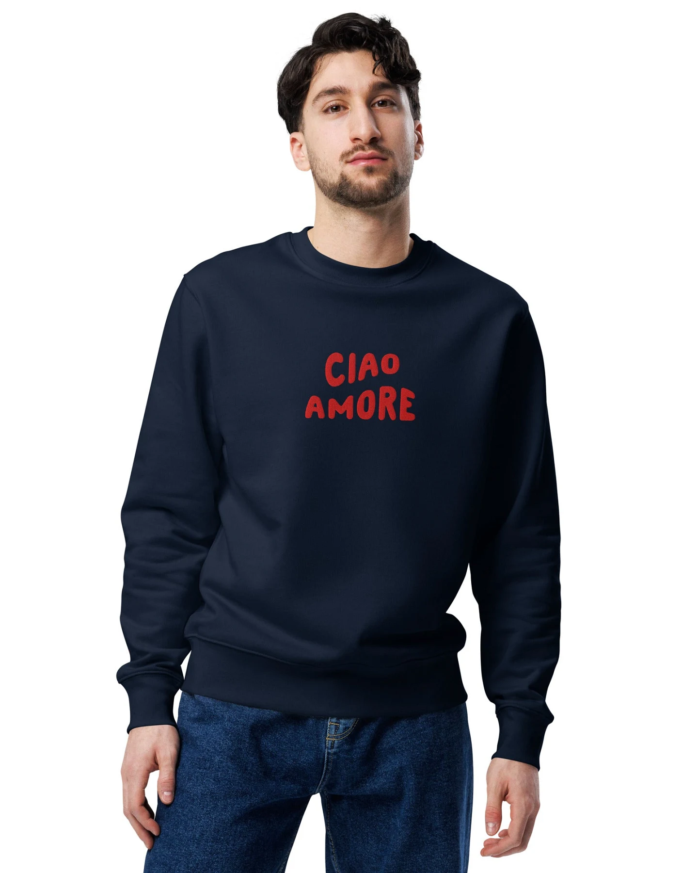 The Refined Spirit Damen vegan Sweatshirt Unisex Ciao Amore French Navy – Ansicht 2