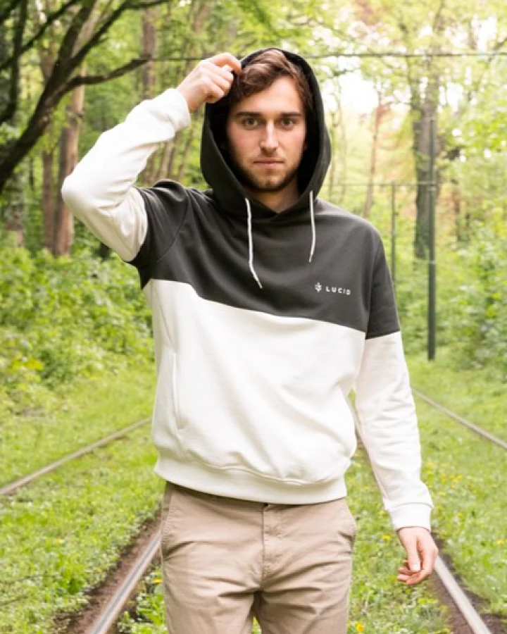 Lucid Collective Herren vegan Hoodie Unisex Act Schwarz/Creme
