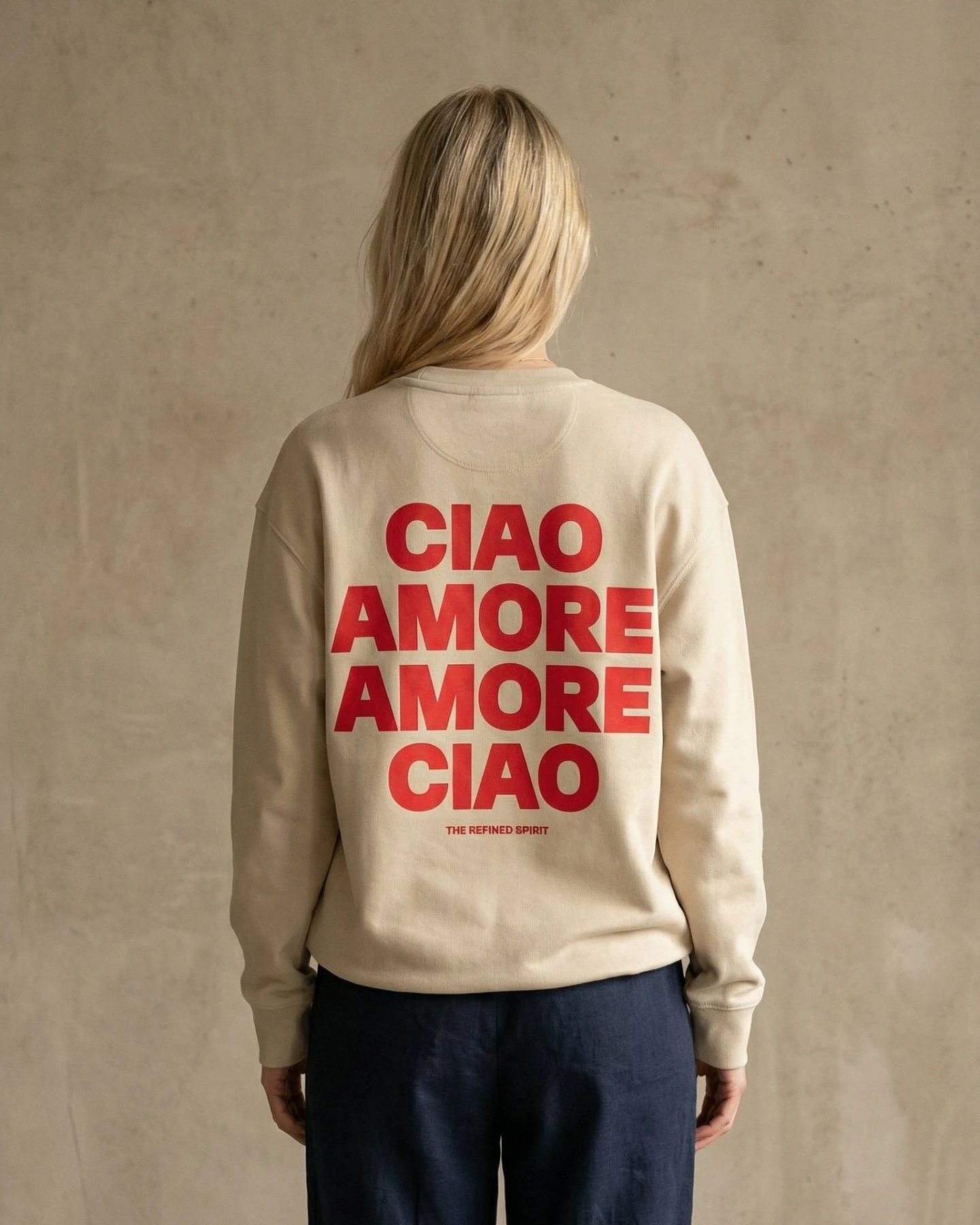 The Refined Spirit Damen vegan Sweatshirt Unisex Amore Ciao Wüstenstaub – Ansicht 2