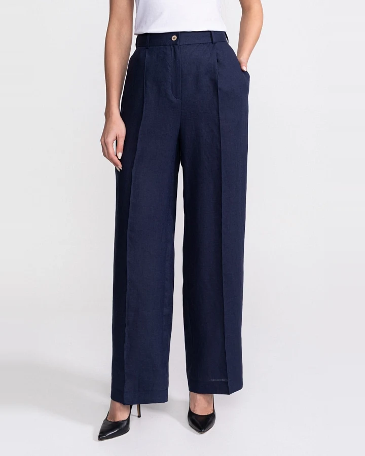 De IONESCU Damen vegan Hose Figa Leinen Marineblau