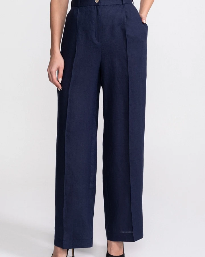 De IONESCU Damen vegan Hose Figa Leinen Marineblau