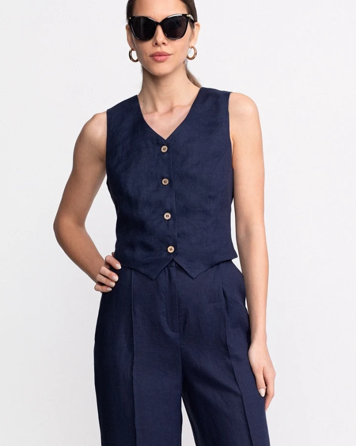 De IONESCU Damen vegan Weste Figa Leinen Marineblau