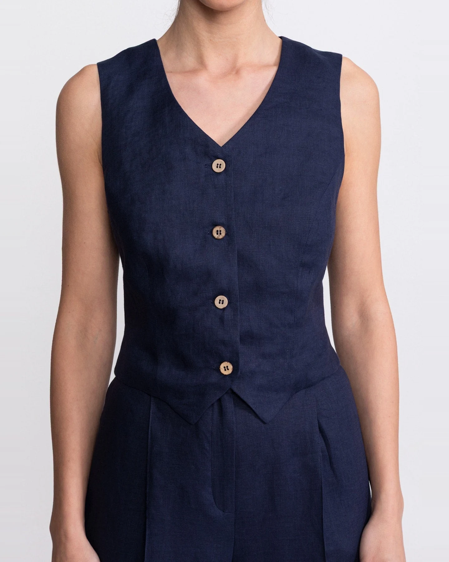 De IONESCU Damen vegan Weste Figa Leinen Marineblau – Ansicht 2