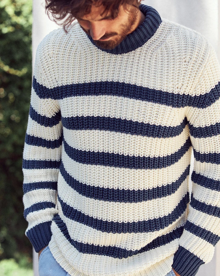 TWOTHIRDS Herren vegan Pullover Walker Marineblau Gestreift