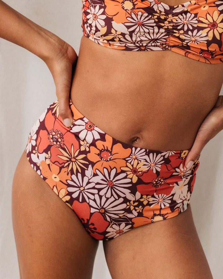 TWOTHIRDS Damen vegan Bikini Bottom Saddle Retro Flower Brown