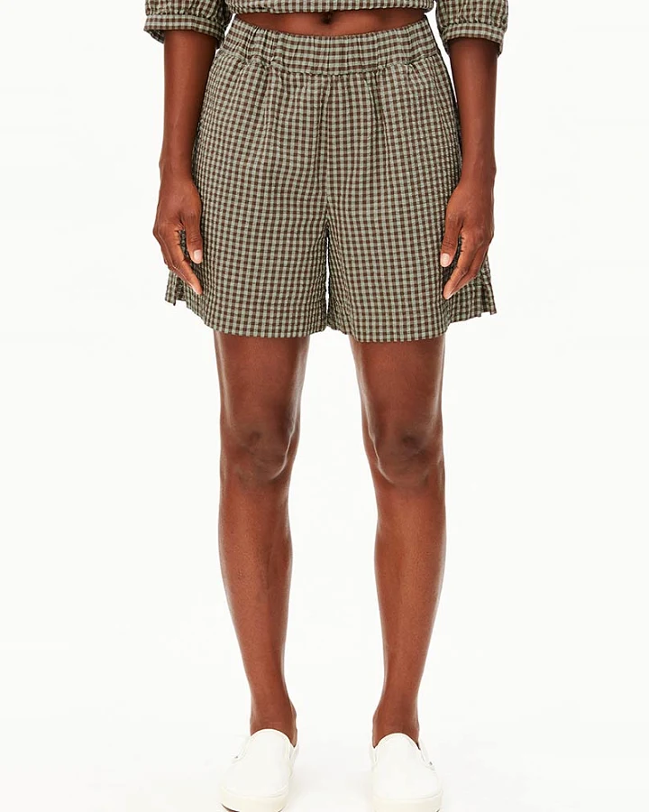 ARMEDANGELS Damen vegan Shorts Vichy Seersucker Braun/Mintgrün