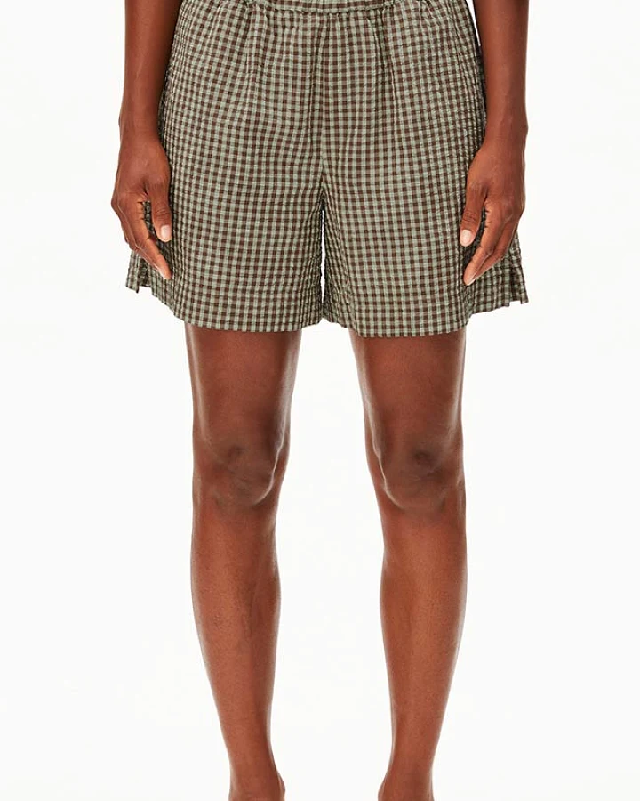 ARMEDANGELS Damen vegan Shorts Vichy Seersucker Braun/Mintgrün