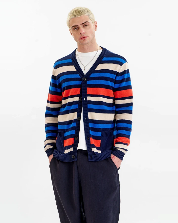 KOMODO Herren vegan Strickjacke Stripe Multicolour