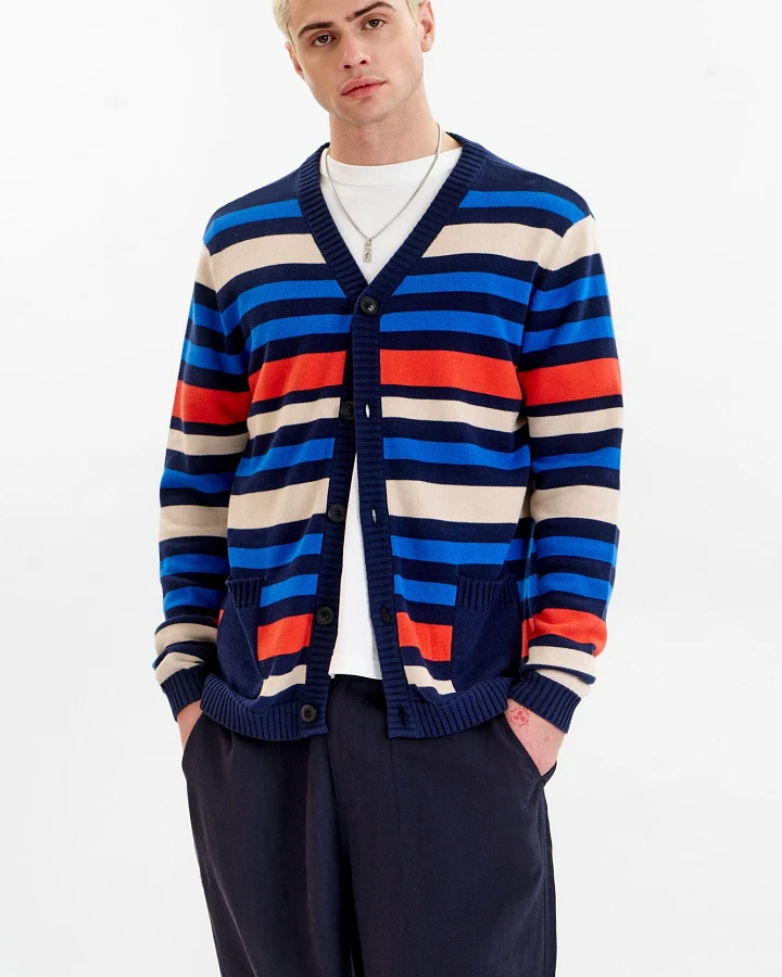 KOMODO Herren vegan Strickjacke Stripe Multicolour