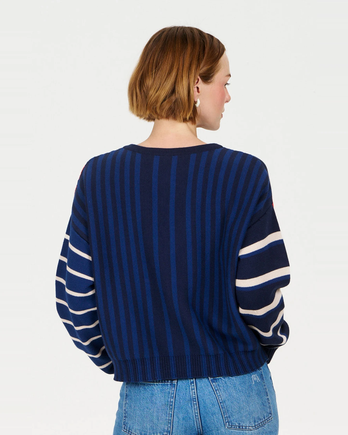 KOMODO Damen vegan Strickjacke Mish Mash Rot & Marineblau – Ansicht 2