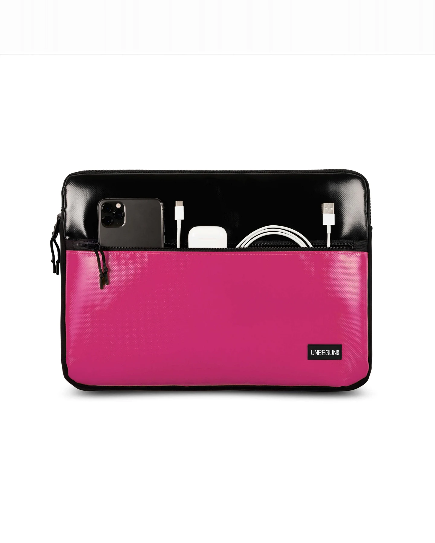 UNBEGUN Herren vegan Laptop-Hülle Mit Vordertasche Schwarz/ Pink – Ansicht 2