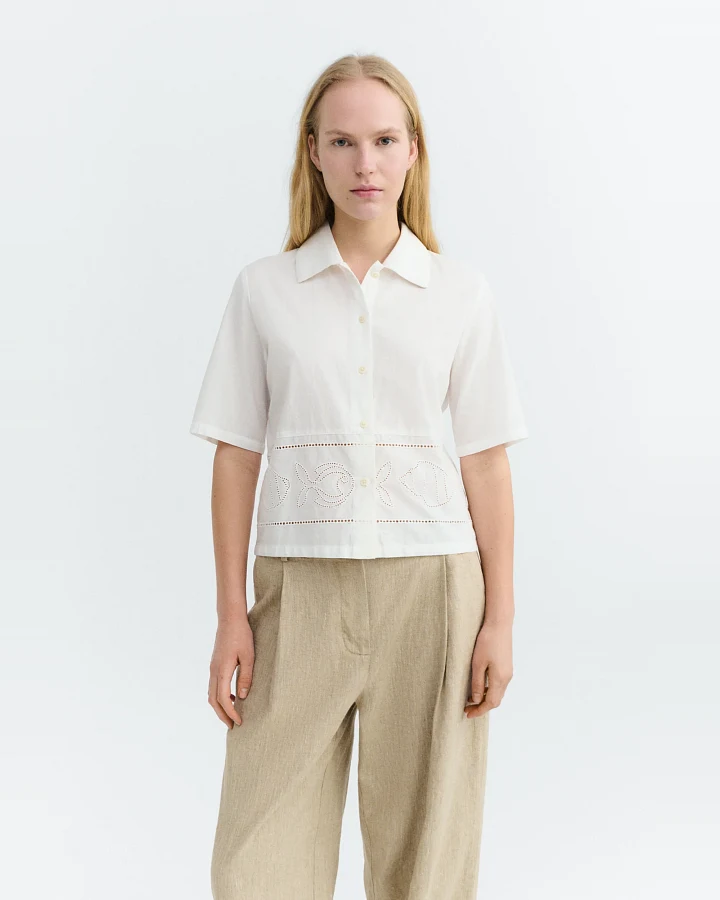 Thinking MU Damen vegan Bluse Ane Bestickt Weiß