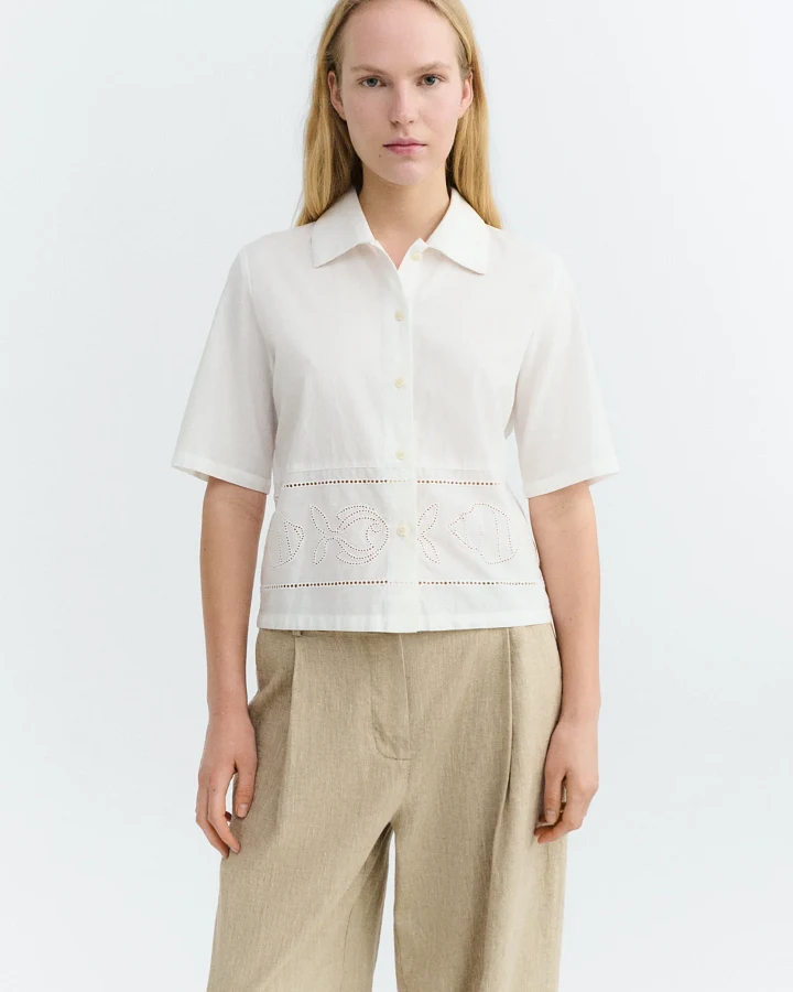 Thinking MU Damen vegan Bluse Ane Bestickt Weiß