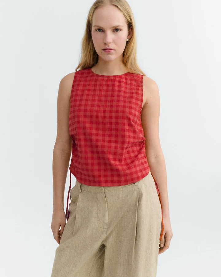 Thinking MU Damen vegan Top Seersucker Florenz Rot