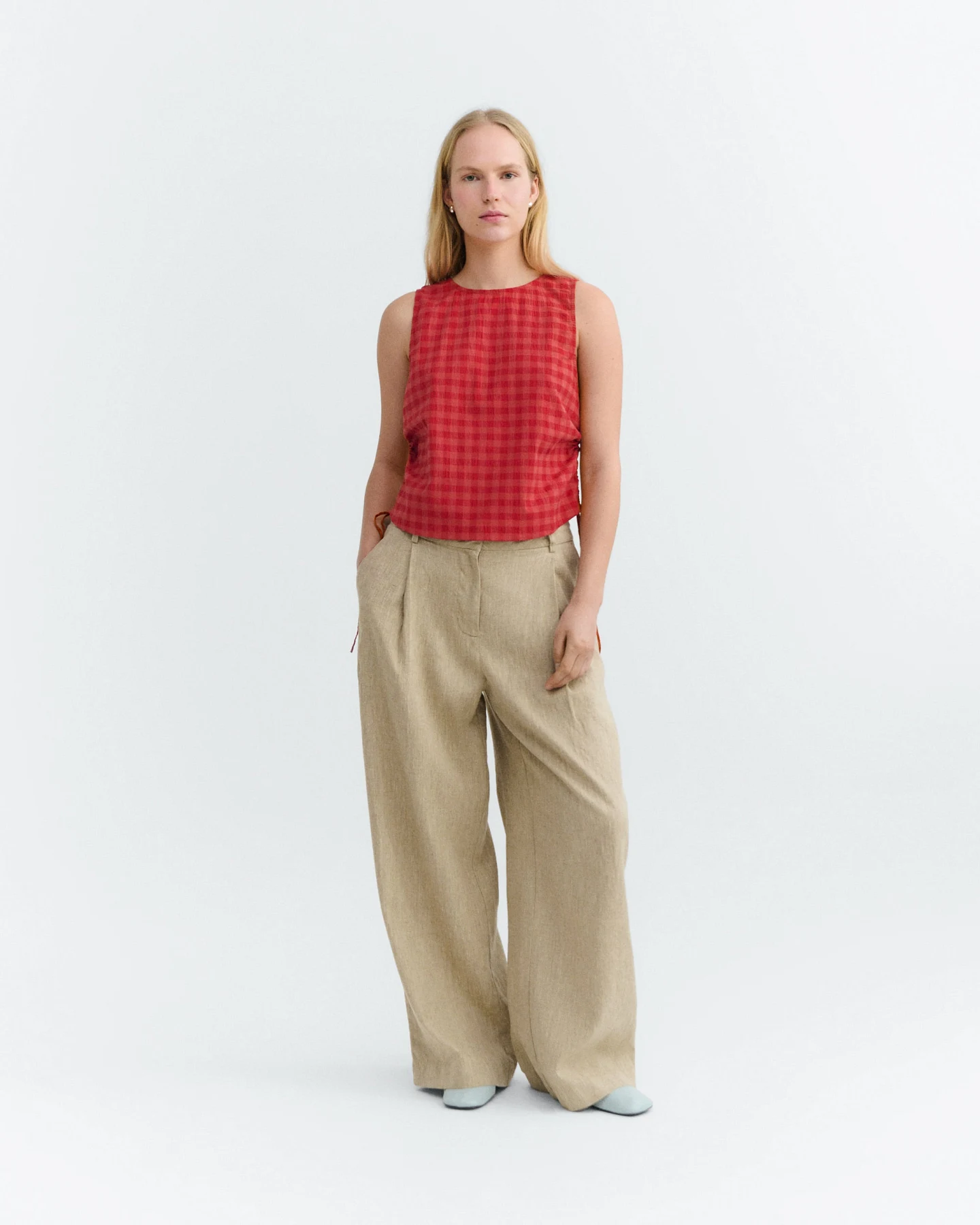 Thinking MU Damen vegan Top Seersucker Florenz Rot – Ansicht 2