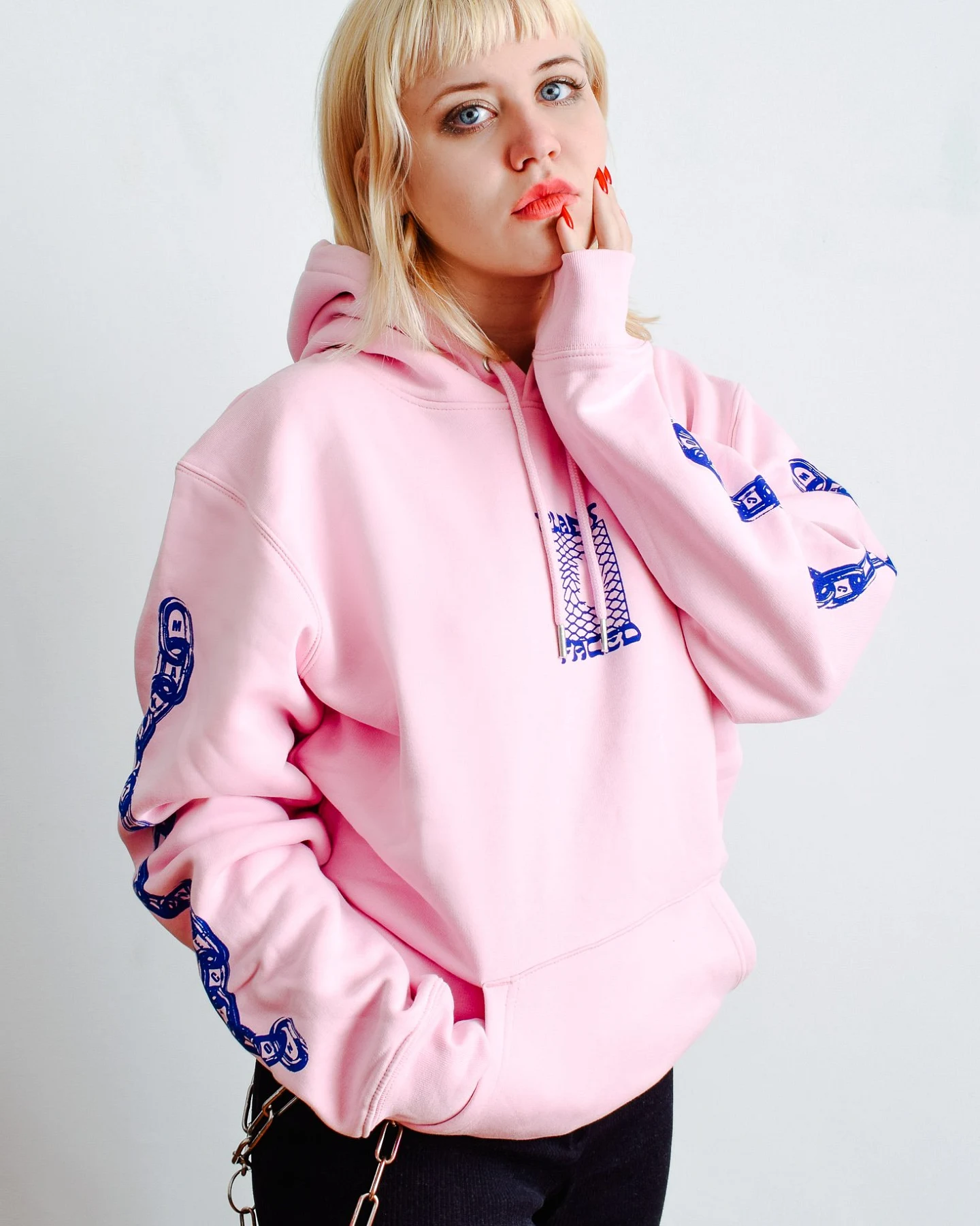 Plant Faced Clothing Damen vegan Make The Connection Hoodie - Roze X Blauw – Ansicht 2