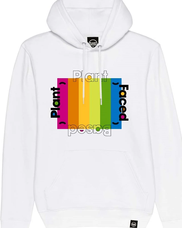 Plant Faced Clothing Damen vegan Hoodie Plant Based Rainbow Weiß