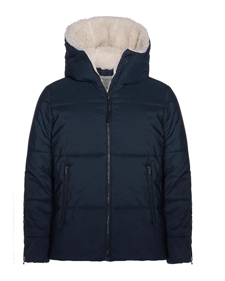 Will's Vegan Store Damen vegan Puffer Veganes Lammfell Dunkelblau & Creme