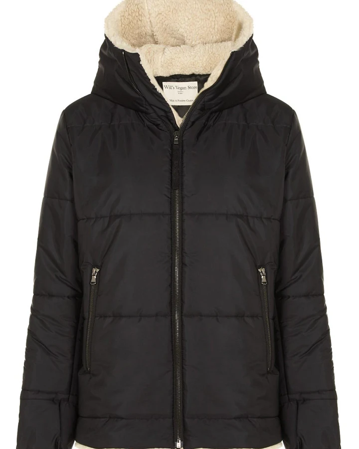 Will's Vegan Store Damen vegan Puffer Veganes Lammfell Schwarz & Creme