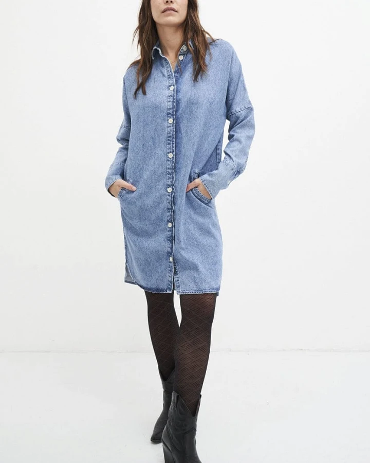 Kuyichi Damen vegan Denim Kleid Mara Blau