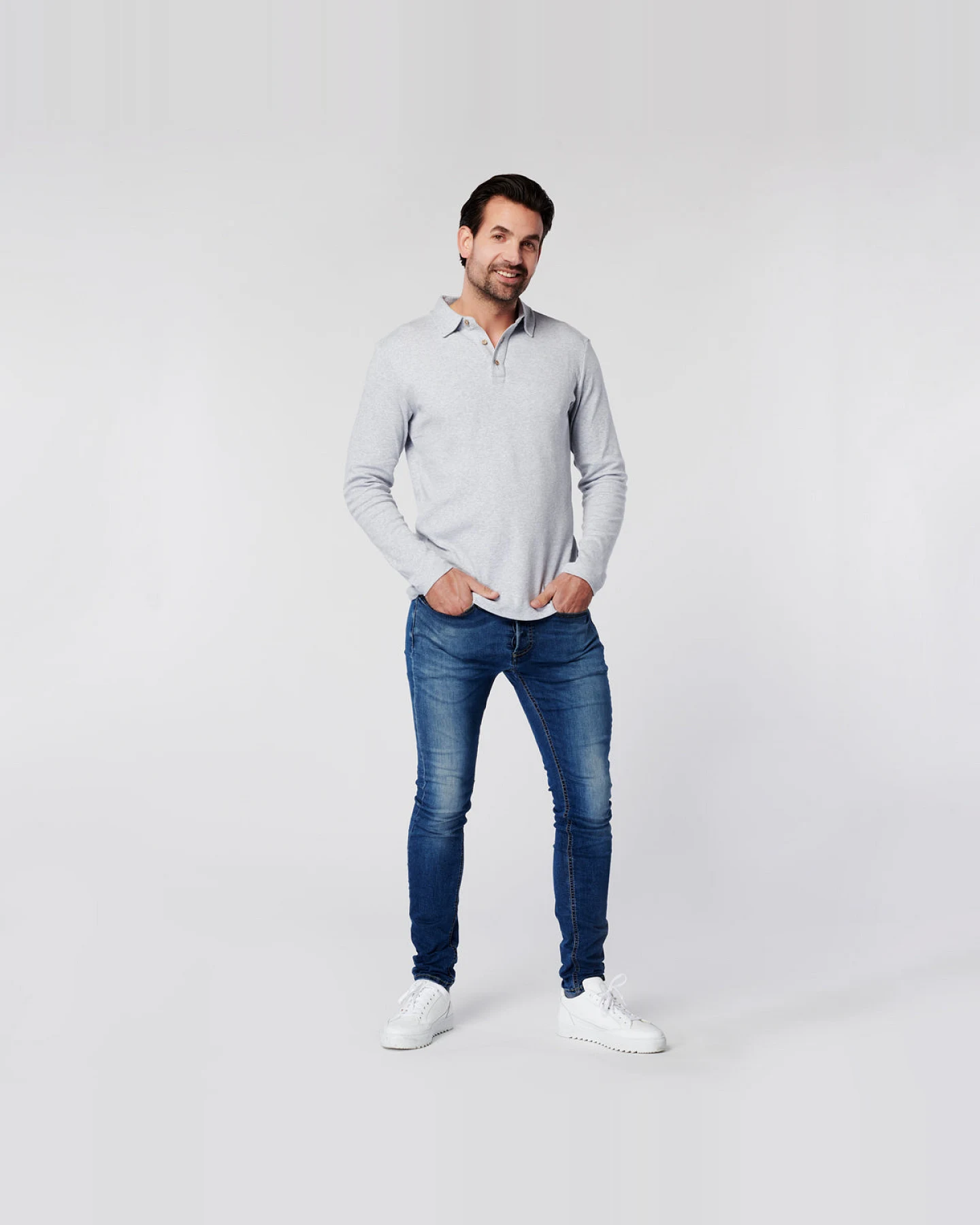 SKOT Herren vegan Langarm-Polo Grau – Ansicht 2
