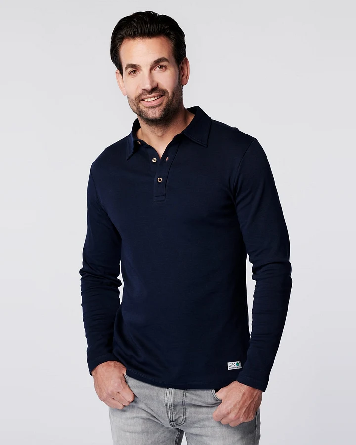 SKOT Herren vegan Langarm-Poloshirt Navy