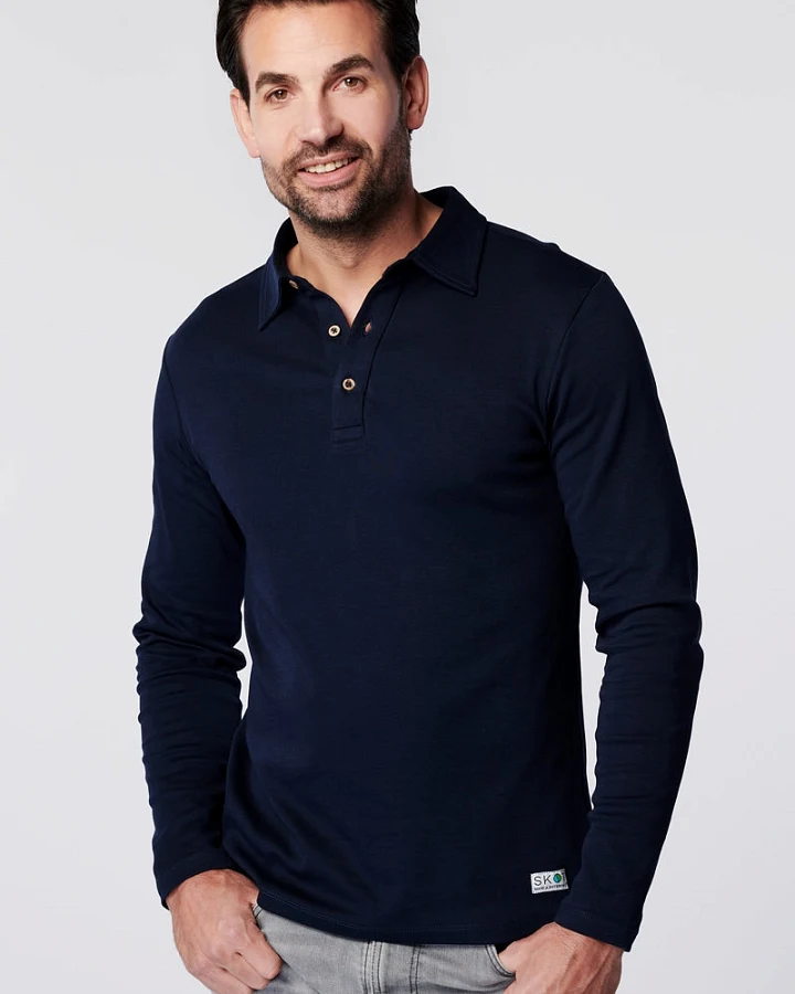 SKOT Herren vegan Langarm-Poloshirt Navy