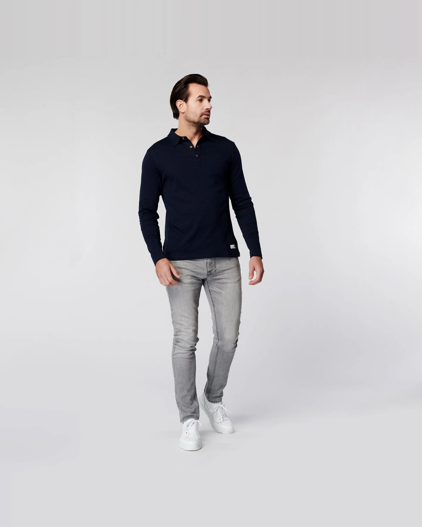 SKOT Herren vegan Langarm-Poloshirt Navy – Ansicht 2