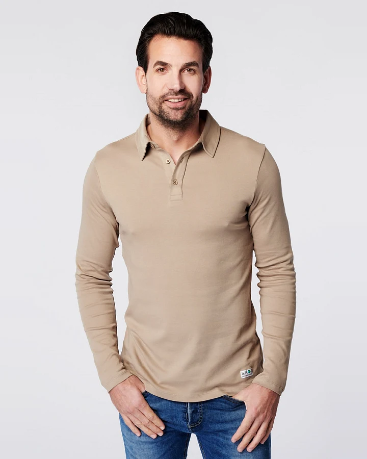SKOT Herren vegan Langarm-Poloshirt Sand