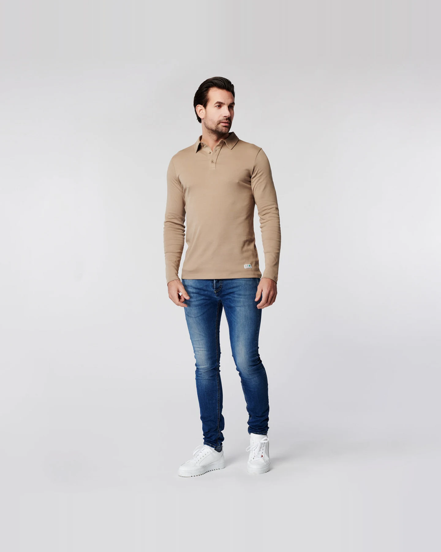 SKOT Herren vegan Langarm-Poloshirt Sand – Ansicht 2