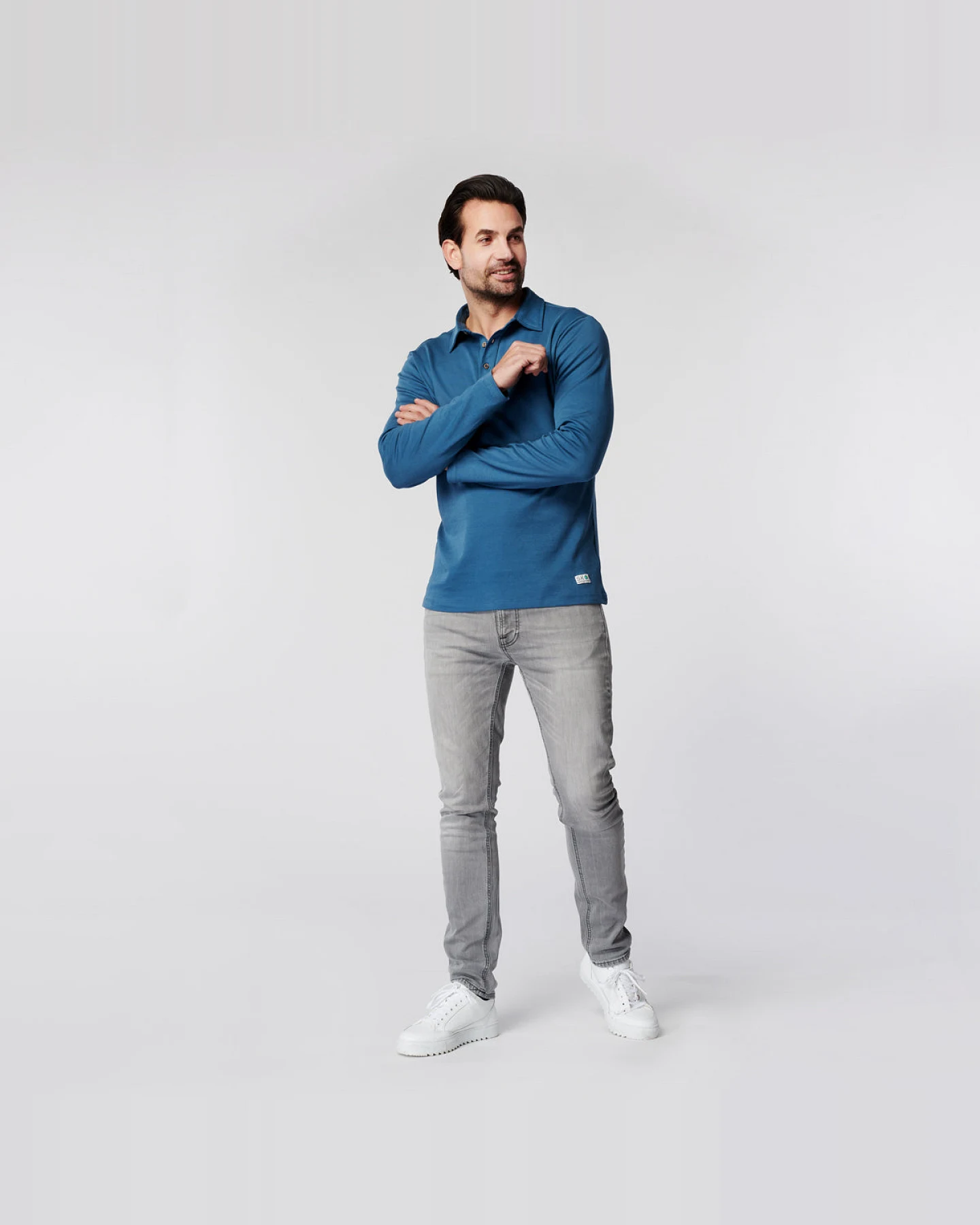 SKOT Herren vegan Langarm-Polo Himmel – Ansicht 2