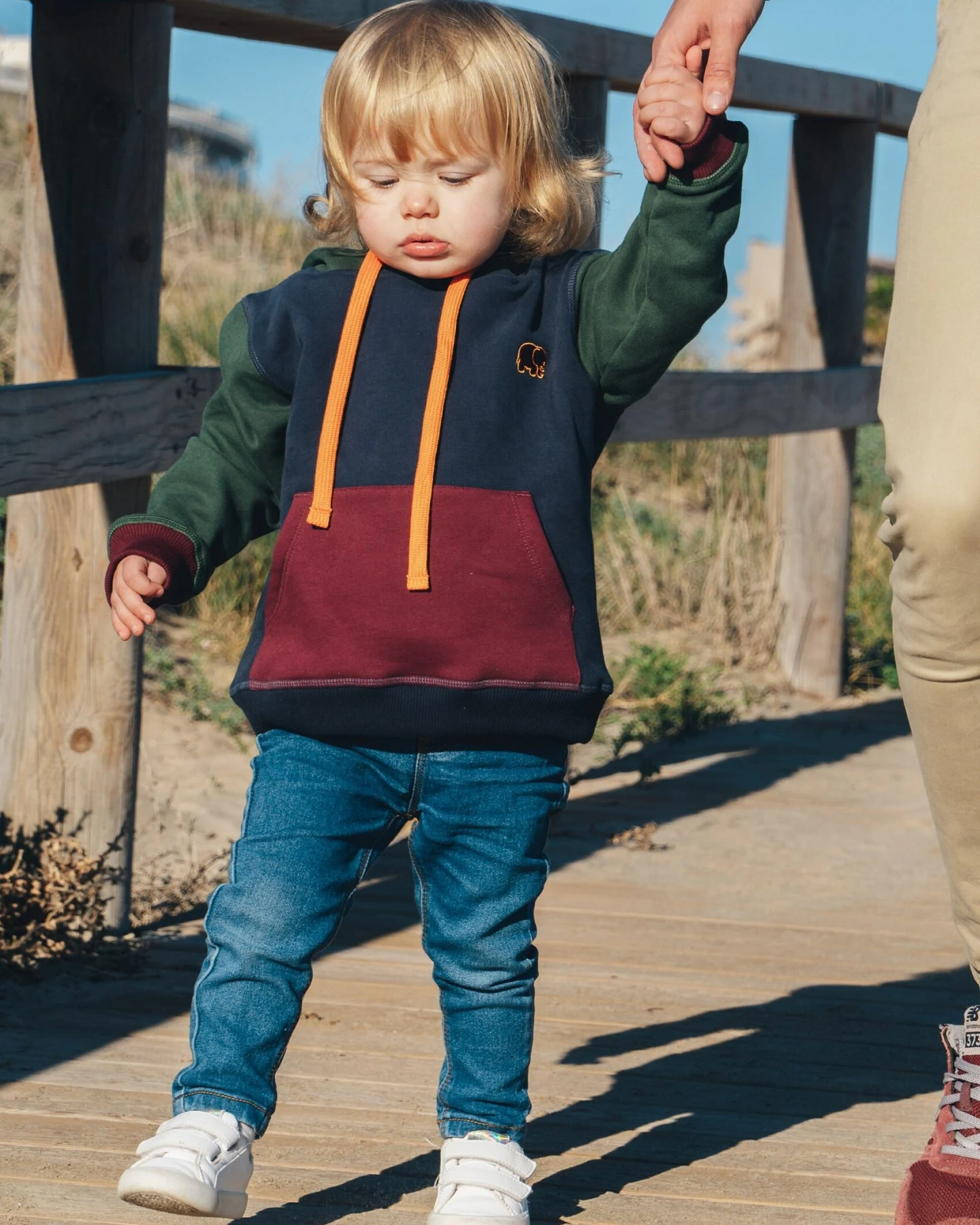 Trendsplant unisex vegan Hoodie Color Block Blau, Grün & Rot – Ansicht 2