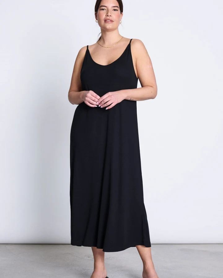 JAN 'N JUNE Damen vegan Midikleid Triangel Schwarz