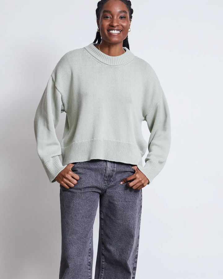 JAN 'N JUNE Damen vegan Pullover Yagmur Vintage Spitze Grau