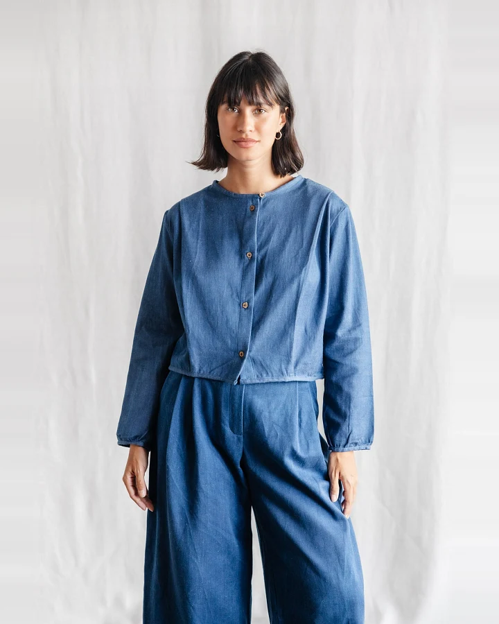 Jyoti Fair Works Damen vegan Bluse Nishi Denim Blau