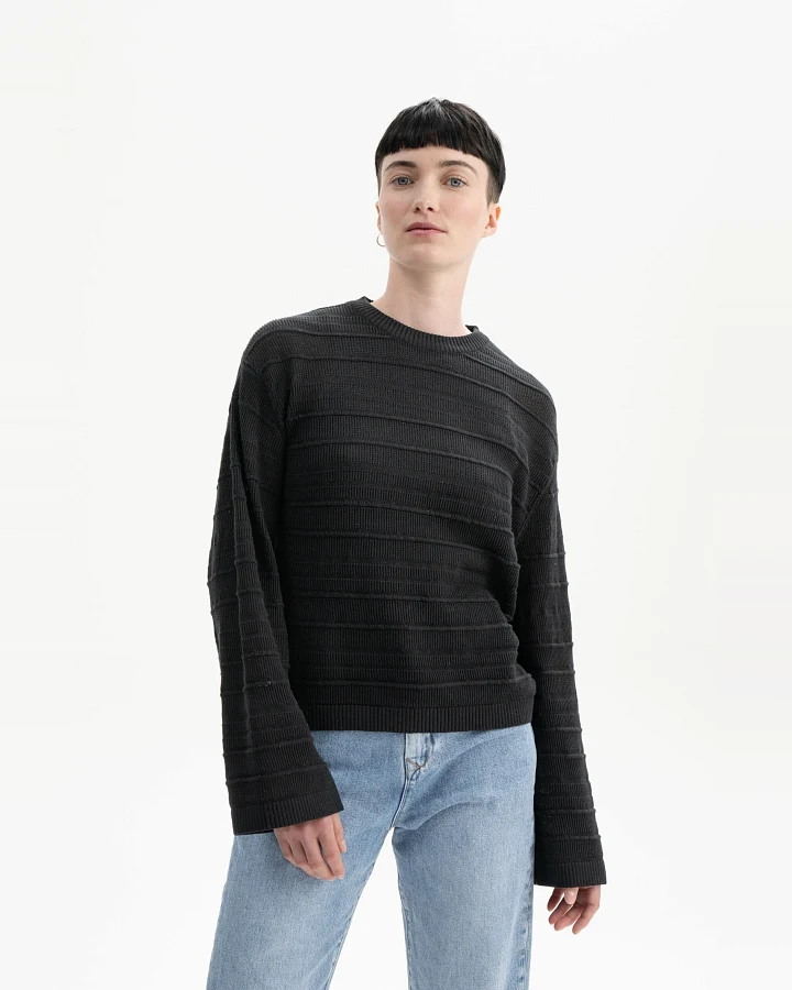 MELA Damen vegan Strickpullover Strukturiert Jalidi Schwarz